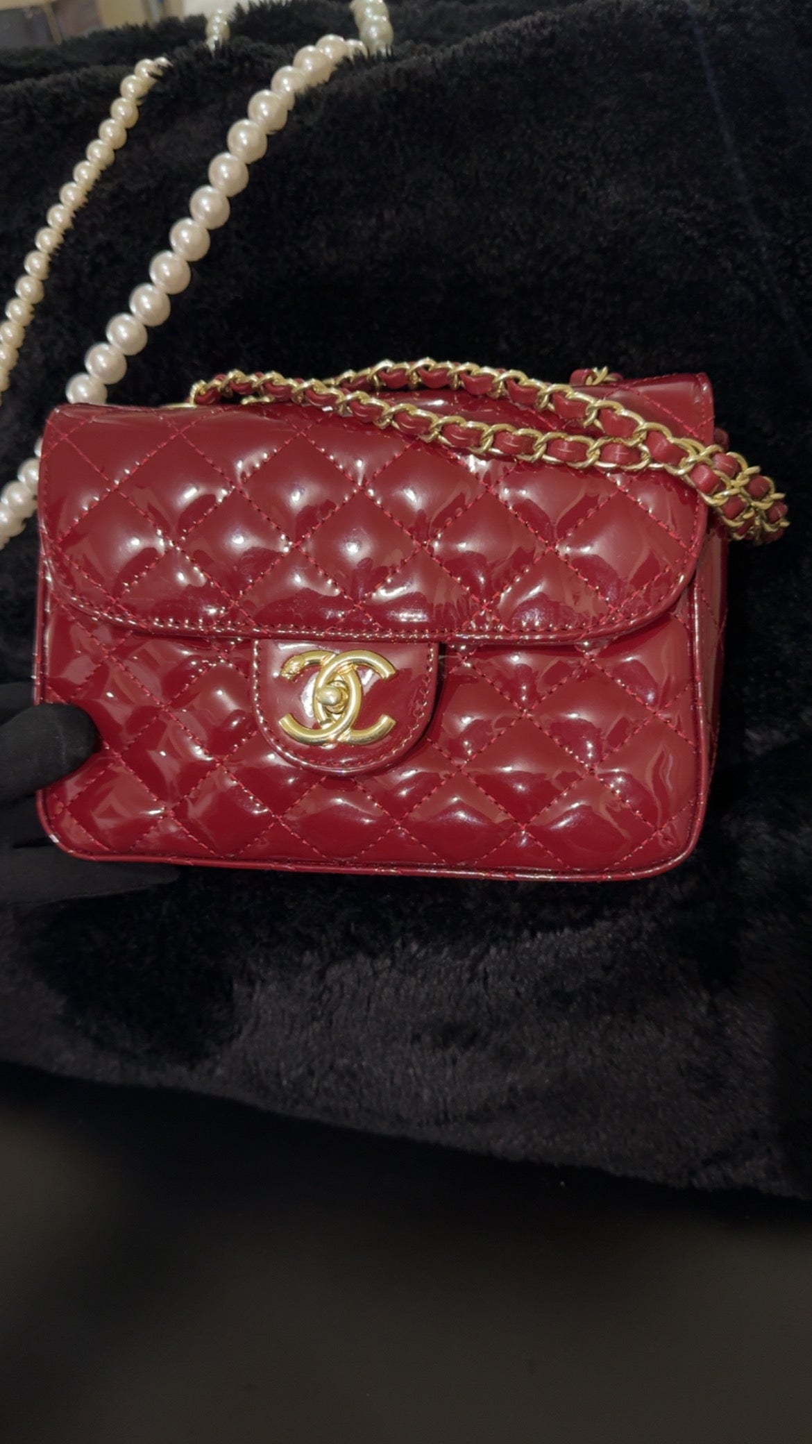 CC red patent purse