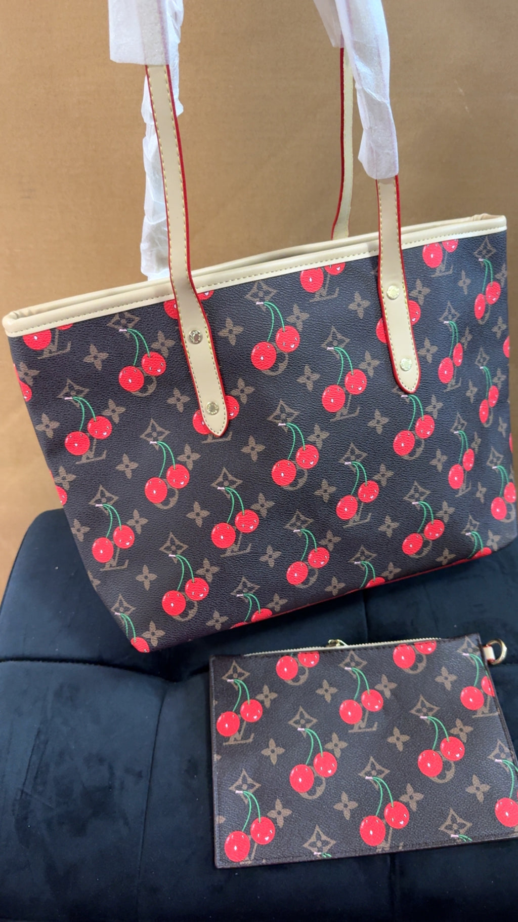 Lu neverfull MM brown/cherries