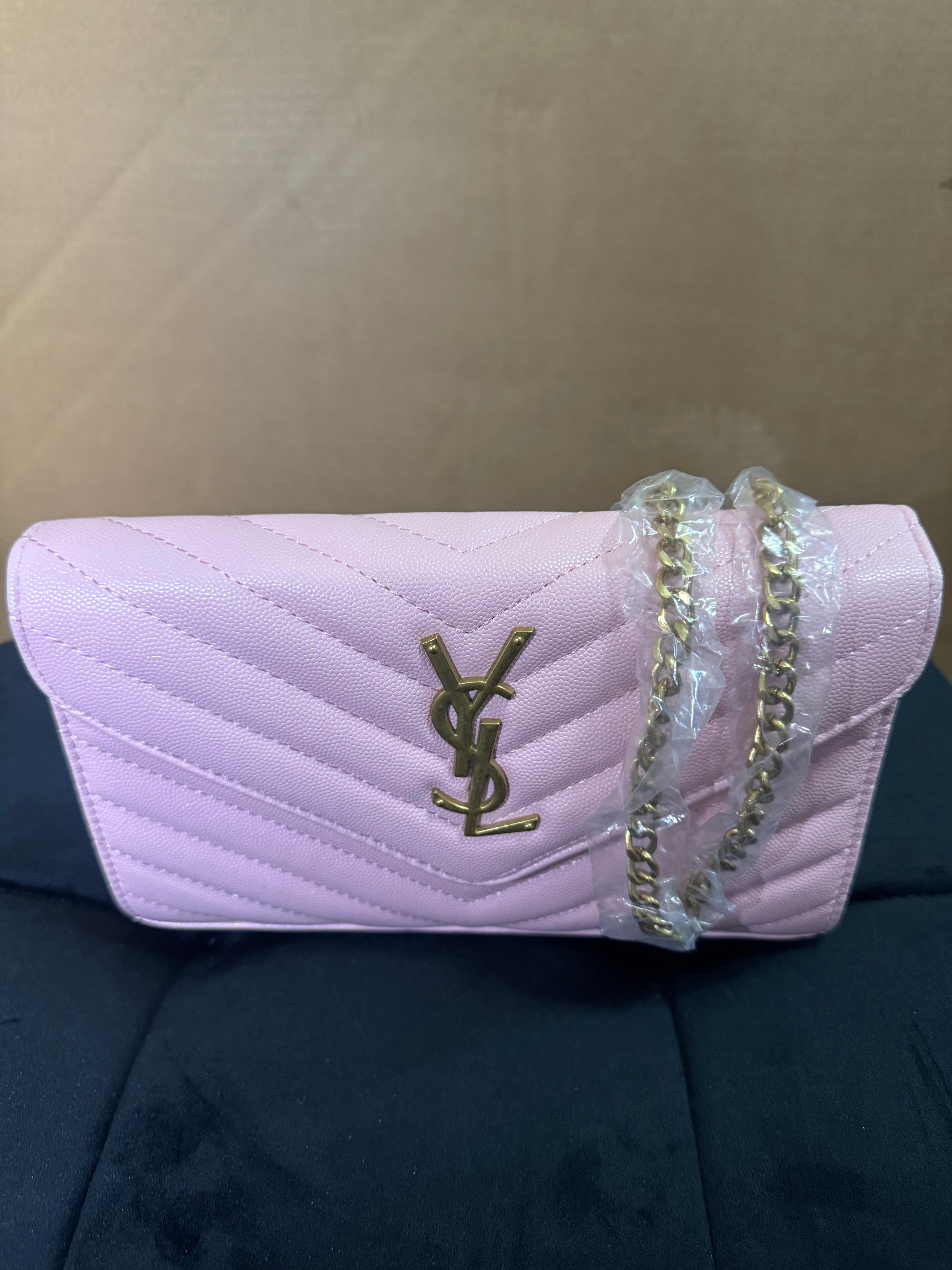 YSL chain on wallet pink