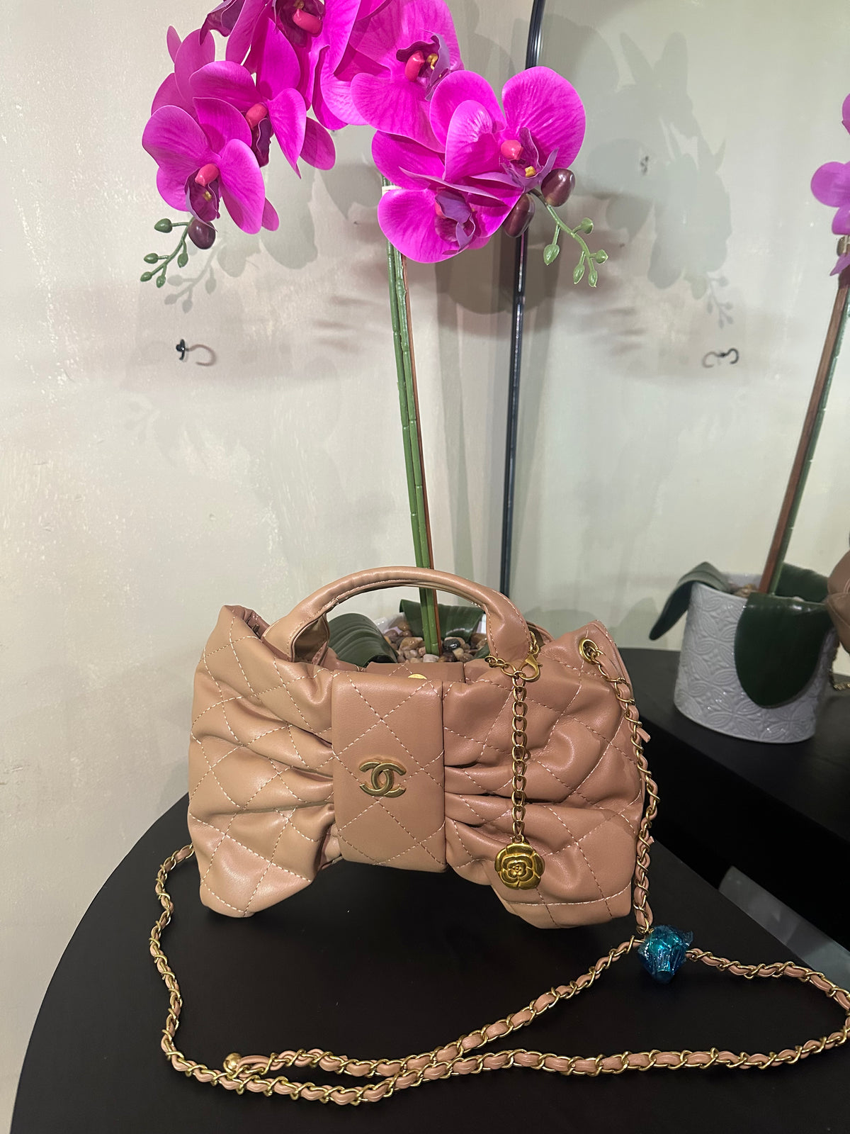 Chanel bow tan