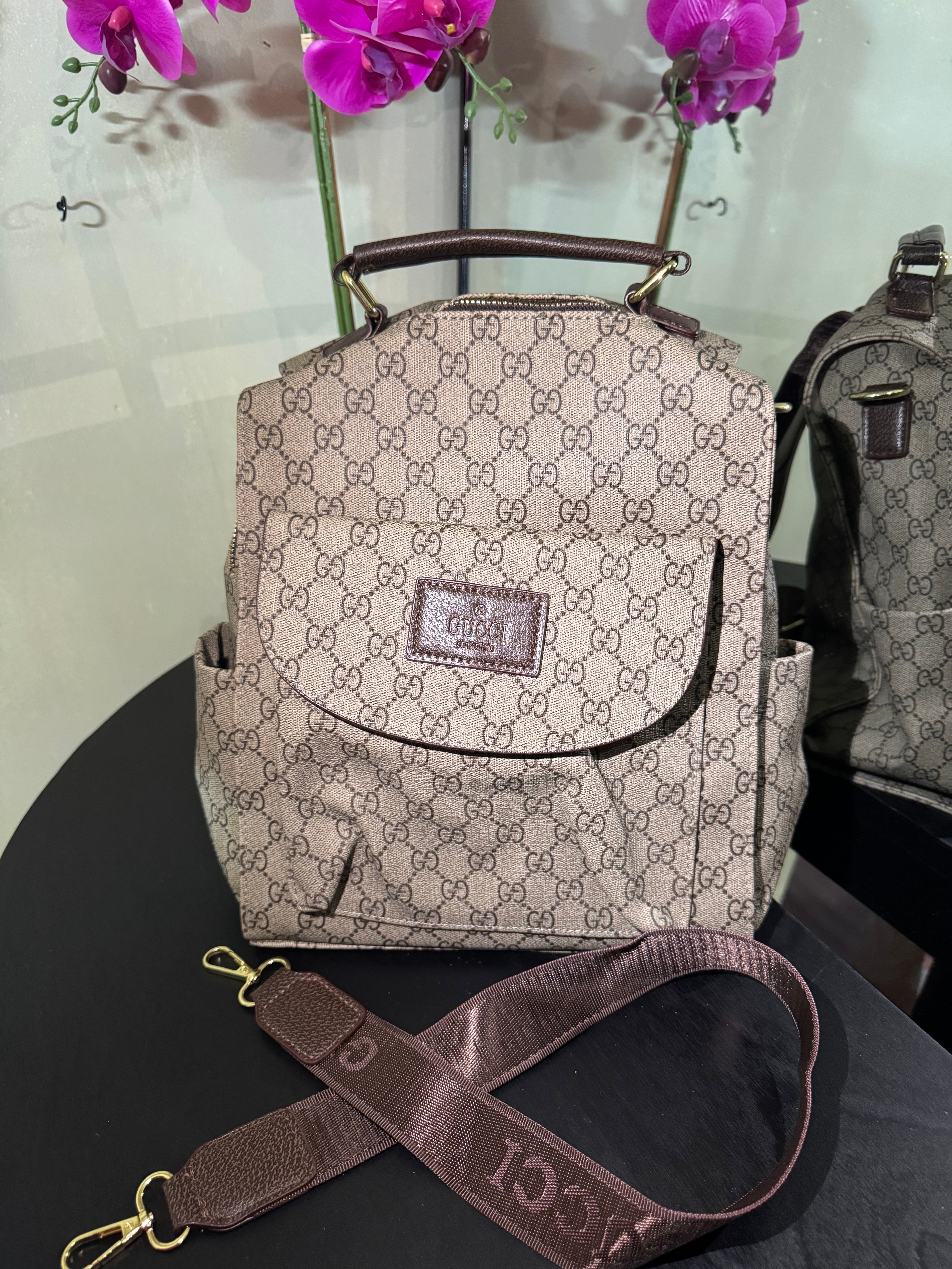 GG brown mono backpack 15in