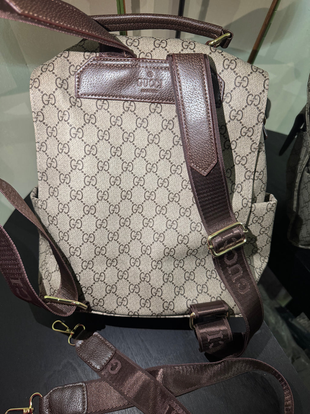 GG brown mono backpack 15in
