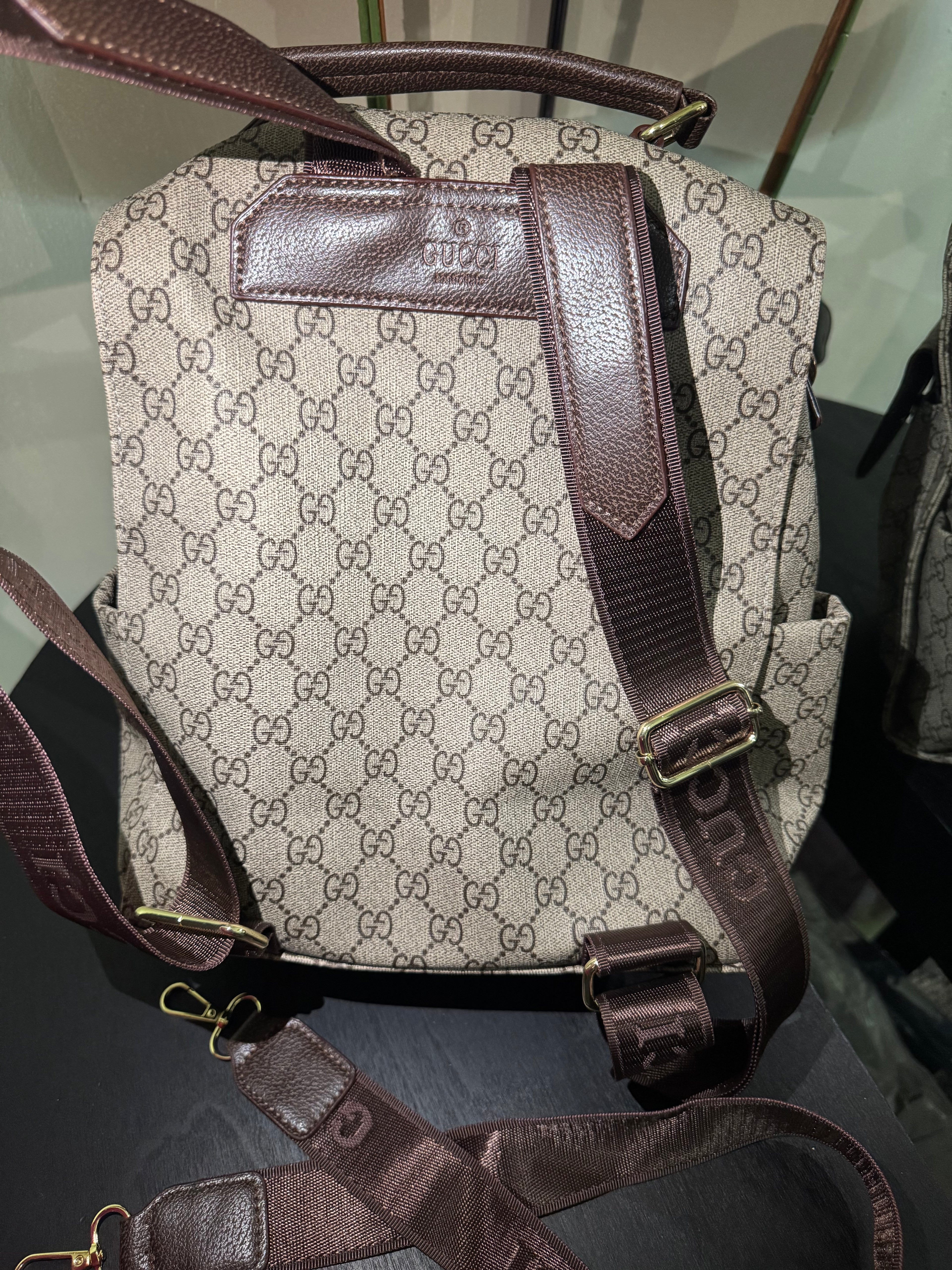 GG brown mono backpack 15in