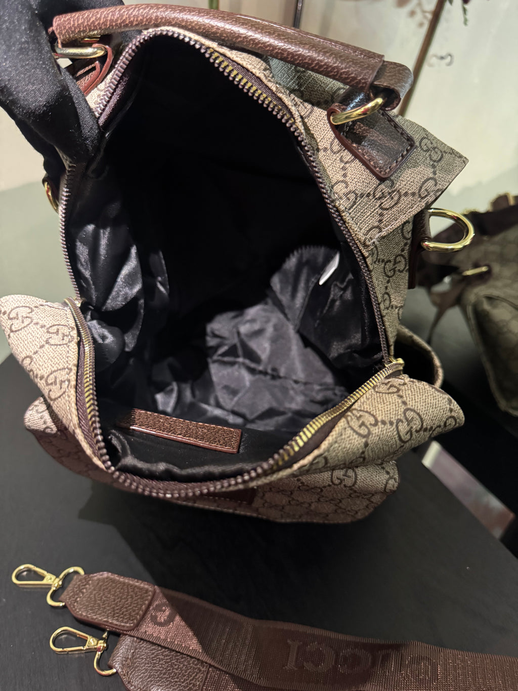 GG brown mono backpack 15in