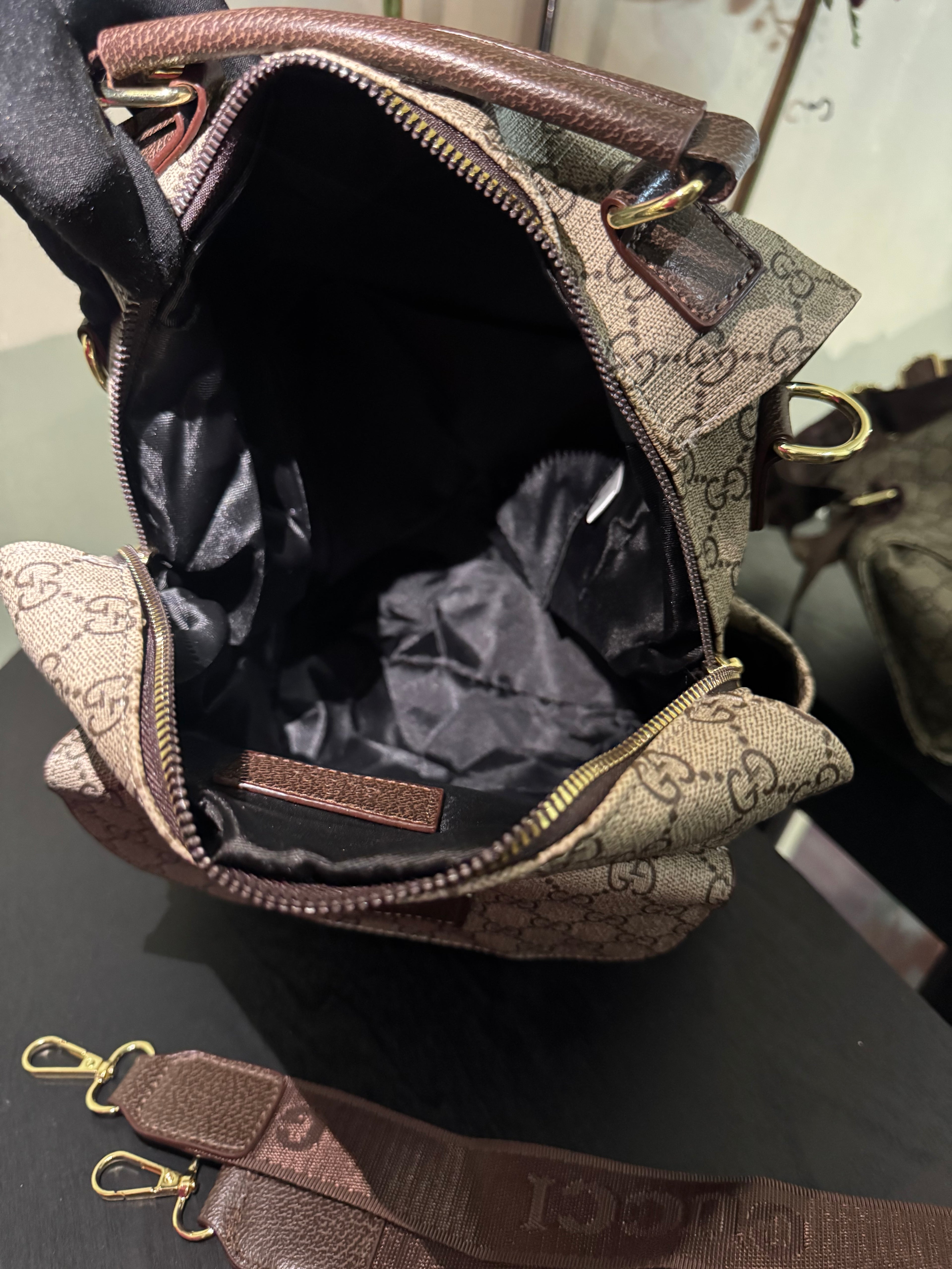 GG brown mono backpack 15in