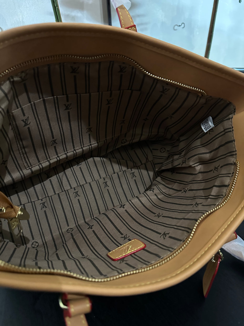 Lu checker brown tote