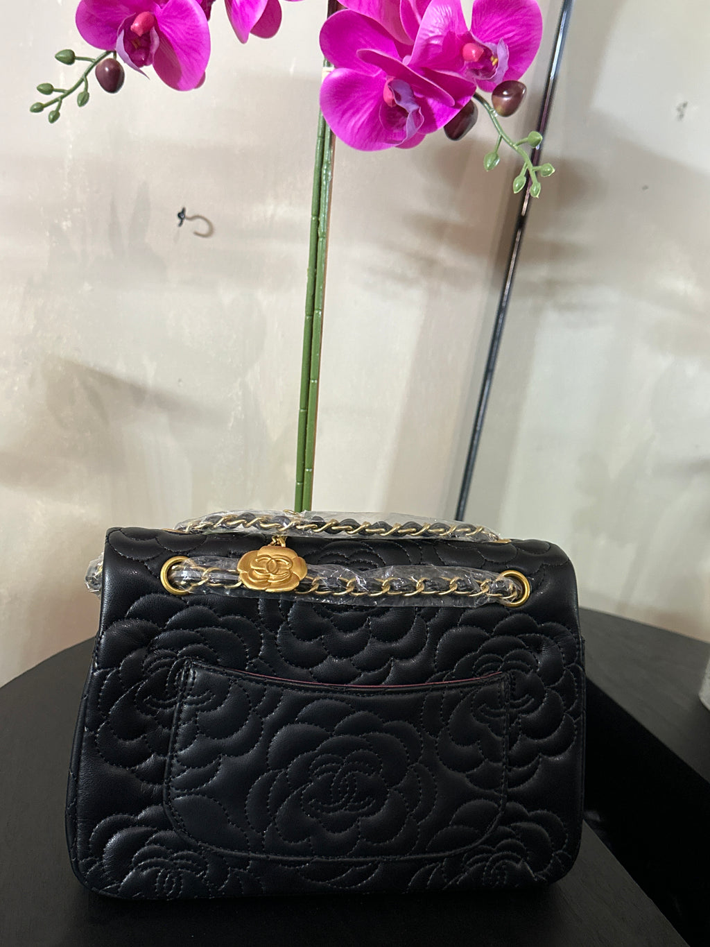 Chanel flap rose purse black