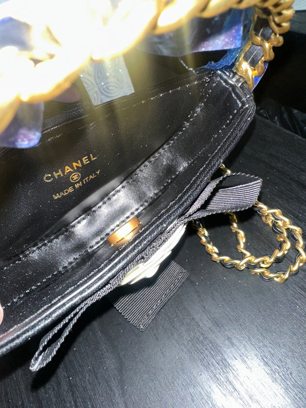 Chanel round Camellia lambskin
