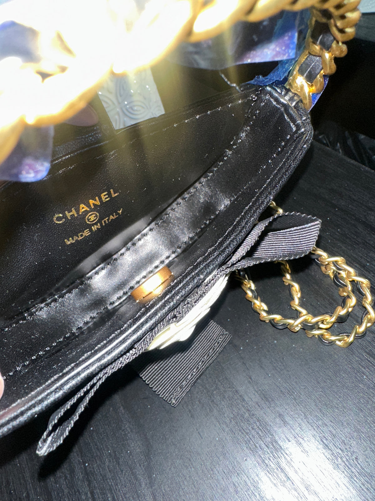 Chanel round Camellia lambskin