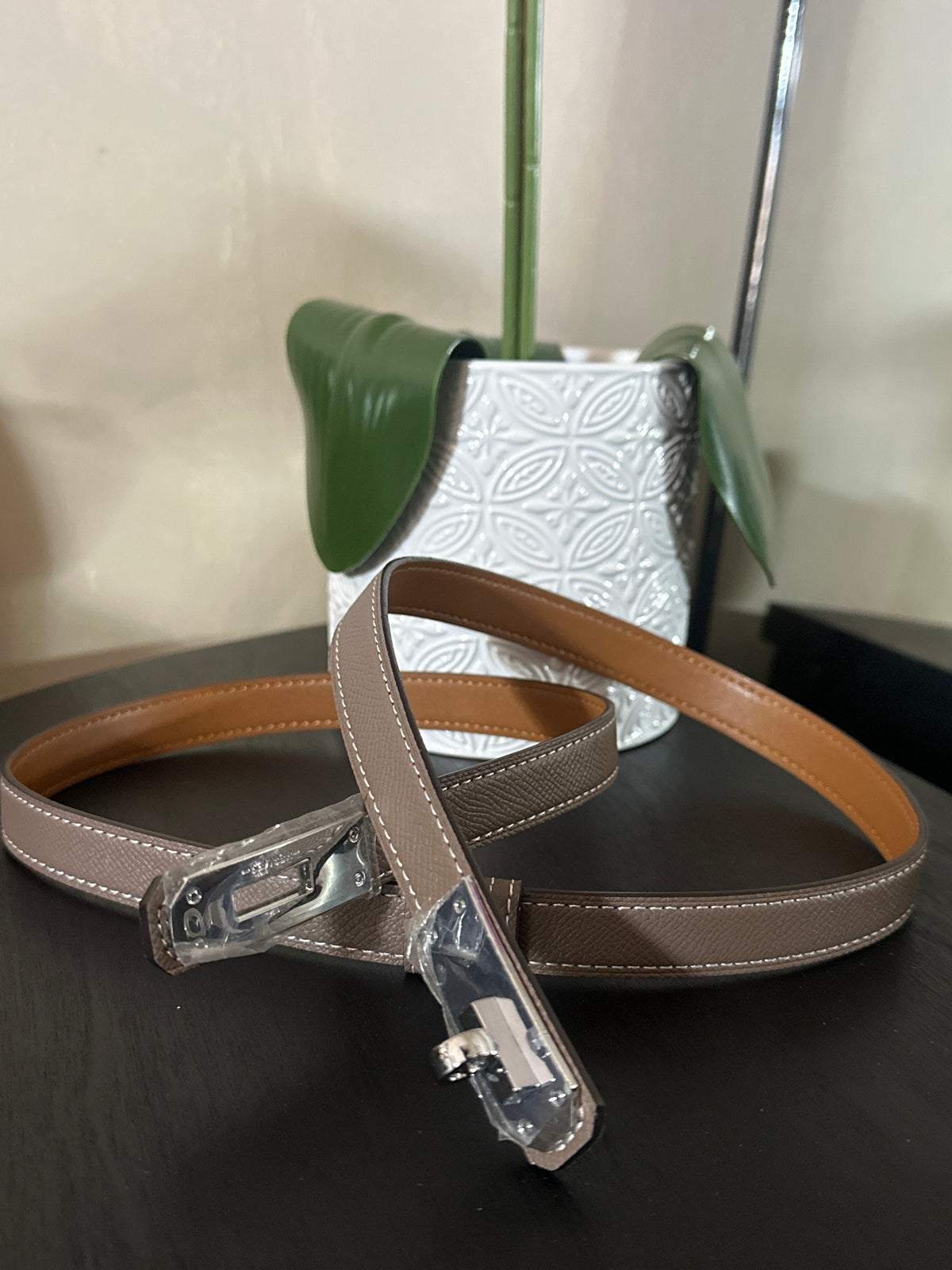 Hermes belt leather taupe
