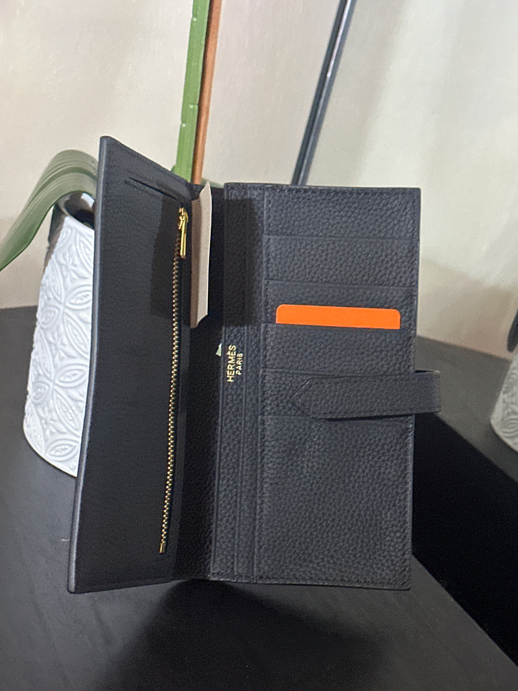 Hermes wallet leather black