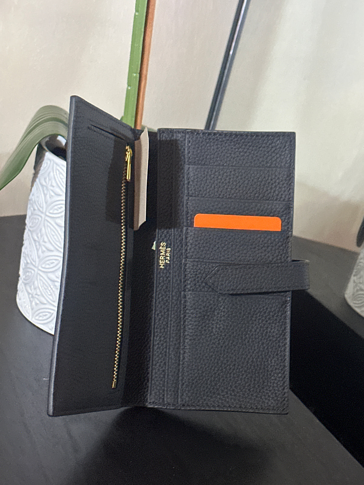 Hermes wallet leather black