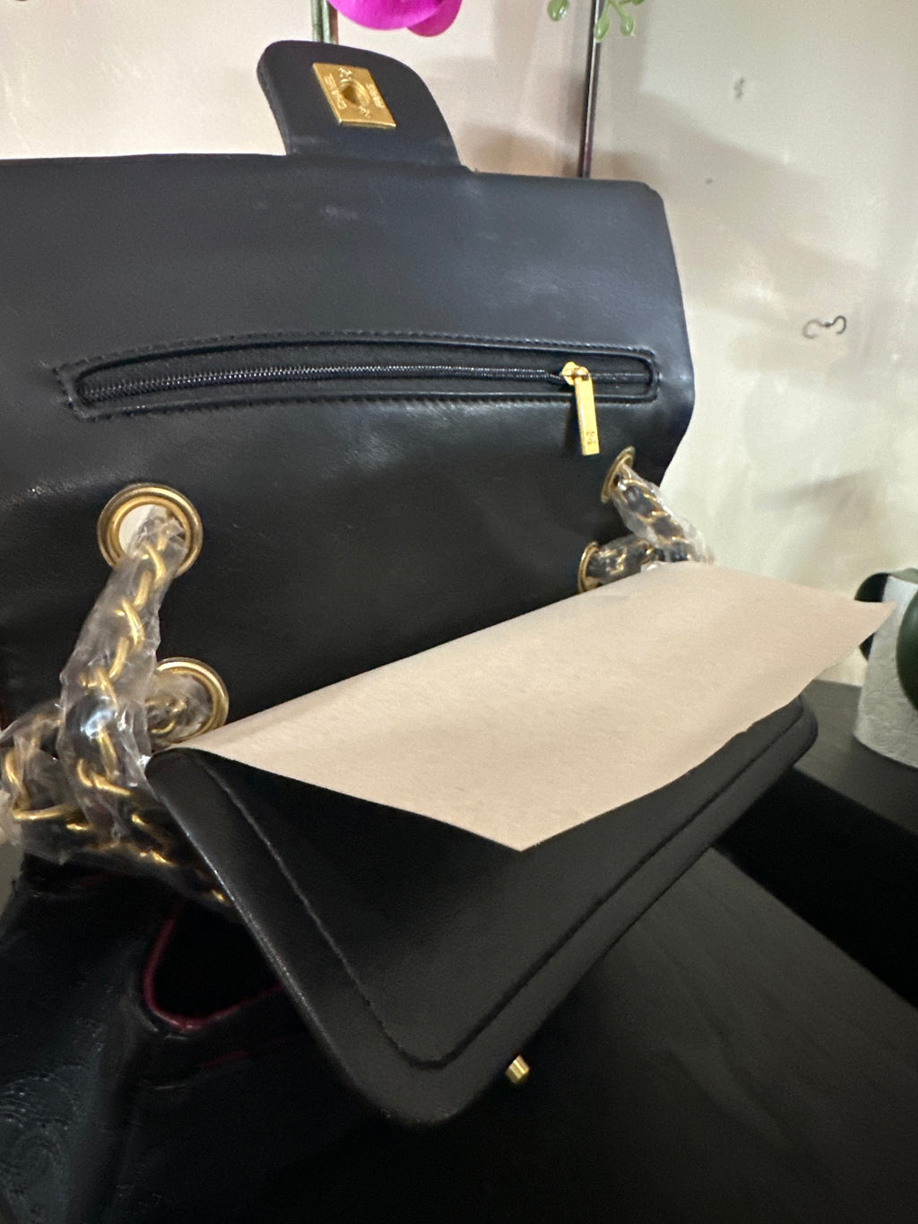 Chanel flap rose purse black