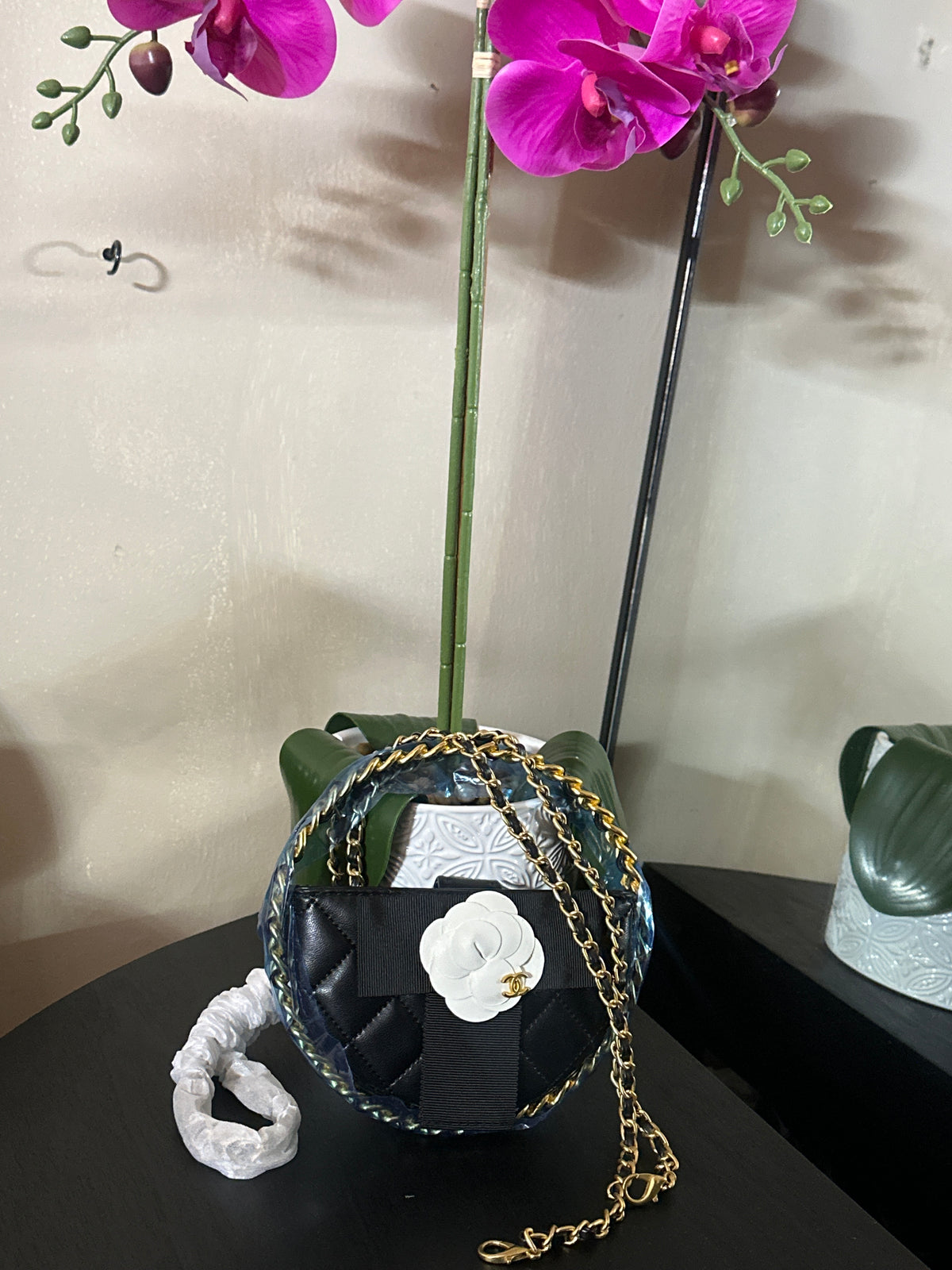 Chanel round Camellia lambskin