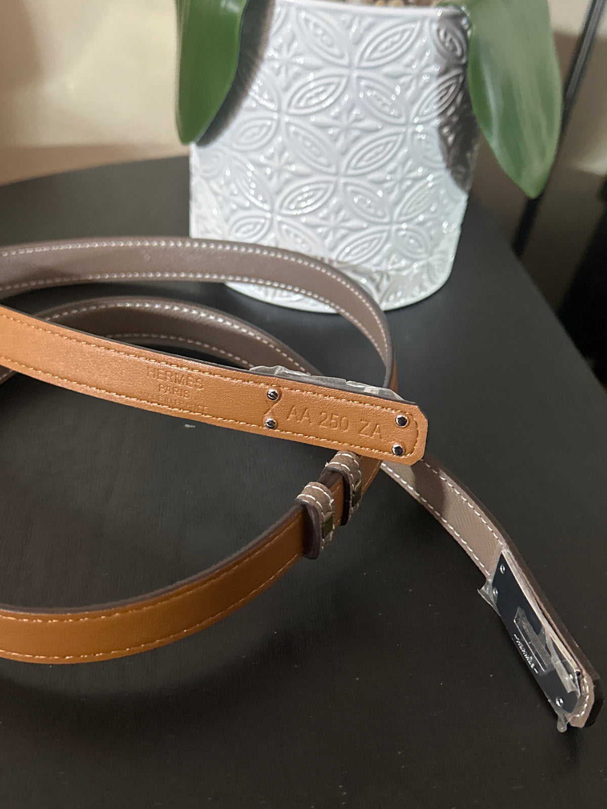 Hermes belt leather taupe